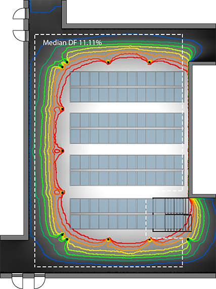Daylight factor simulations with VELUX Atrium Ridgelight product solution